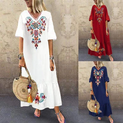 $22.99 • Buy ZANZEA 8-24 Women Maxi Long Sundress Full Length Kaftan Party Beach Floral Dress