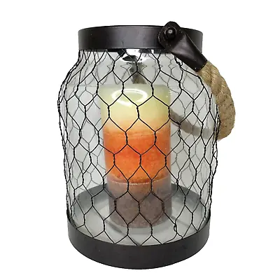 Large Candle Holder Lantern - Country Rustic Farmhouse Primitive Burlap Handle • $26.99