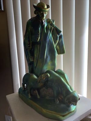 $3775 • Buy Zsolnay Pottery Statue - Laszo Beszedes Shepherd & Sheep Monumental Eosin