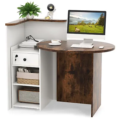 Front Reception Counter Desk Checkout Office Desk W/Open Shelf & Lockable Drawer • $159.99