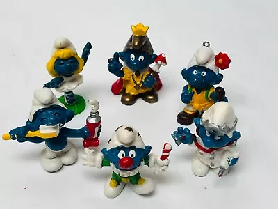 Vintage Smurfs PVC Figures Set Of 6- Clown King Doctor Smurfette & More BIN 13 • $23.95