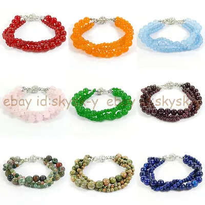 3 Strands 4mm 8mm Round Gems Beads Twisted Bracelet 7.5'' Magnetic Clasp • $6.29