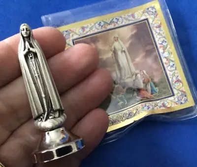 Our Lady Of FATIMA Silver Metal Saint Pocket TOKEN Lady Of Rosary Icon Prayer • $10.28