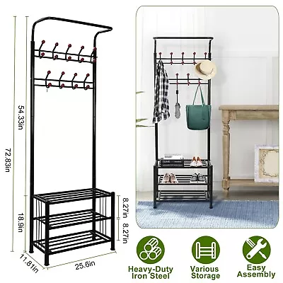 $57.49 • Buy Heavy Duty Coat Hat Rack Shoe Bench Hall Tree Adjustable Entryway Storage Shelf