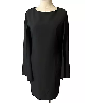 Anthropologie Marc Bouwer Dress Black S Small Cape Sleeve Sheath • $49.99