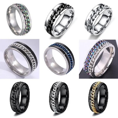 $5.95 • Buy Anxiety Spinner Rings  Mens Women Fidget Rotating Ring Stainless Steel Band