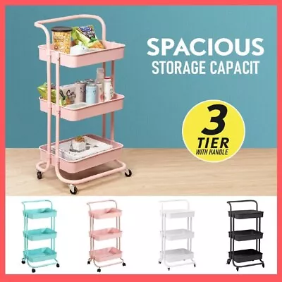 3 Tier Kitchen Bathroom Trolley Cart Steel Storage Rack Shelf Organizer Wheels • $34.99