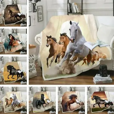 Galloping Horse 3D Print Fashion Sherpa Blanket Warm Soft Sofa Bed Throw Fleece  • £16.79