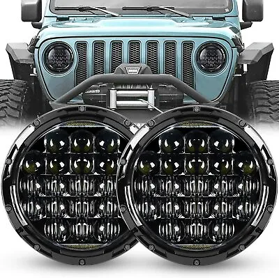 Pair 7Inch Round LED Headlights Hi/Lo Beam DRL For GQ PATROL JEEP Wrangler JK TJ • $91.95