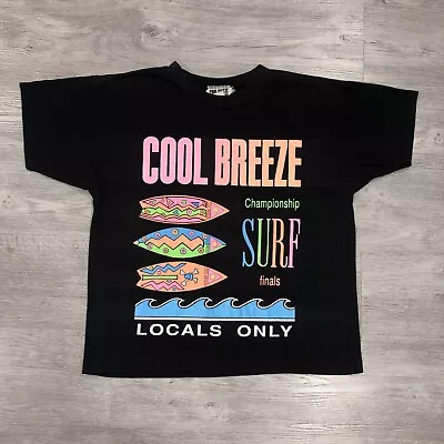 VINTAGE 90s Cool Breeze Size XL? T-Shirt Women’s Black Cropped Tee Surf • $14.99