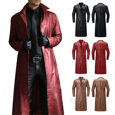 Winter Mens Gothic Steampunk Long Trench Coat Faux Leather Jacket Windbreaker • £16.14
