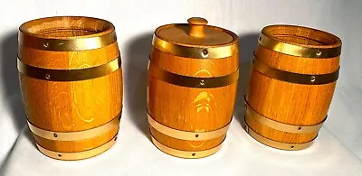 Oak Mini Barrels 3 Pc Set 6  Height 4 1/2  Diam Mid Century Bar/wine Decor • $16.99