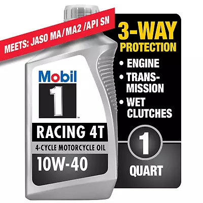 Mobil 1 Racing 4T Full Synthetic Motorcycle Oil 10W-40 1 Qt • $11.88