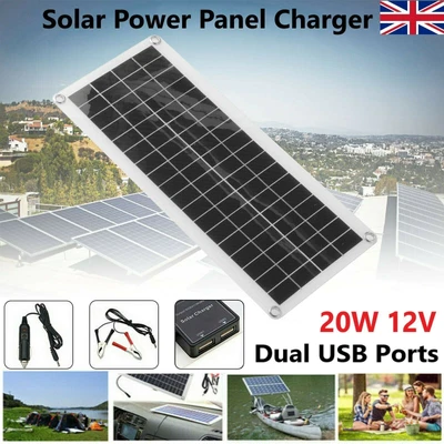 £18.99 • Buy 20W Solar Panel Kit Battery Charger Cigarette Lighter For Car Van Caravan Boat
