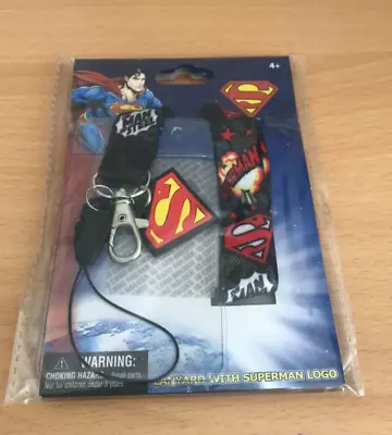 DC Superman With PVC Dangle Lanyard ID Holder * NEW SEALED * • $7.99