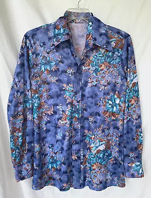 VTG 70s..DISCO HIPPIE..FLOWER POWER..LONG LAPELS..MENS..SHIRT..LARGE • $24.99