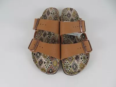 Birkenstock Arizona Womens 6 Sandals Geo Vegan Brown Buckle Straps Birkibuc • $89.95