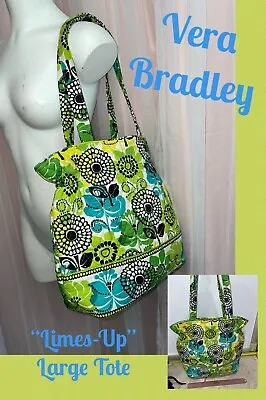 Vera Bradley XL  Cinch Tote Snap Duffle Bag Limes Up Lime Yellow Floral NWOT Lrg • $46.99
