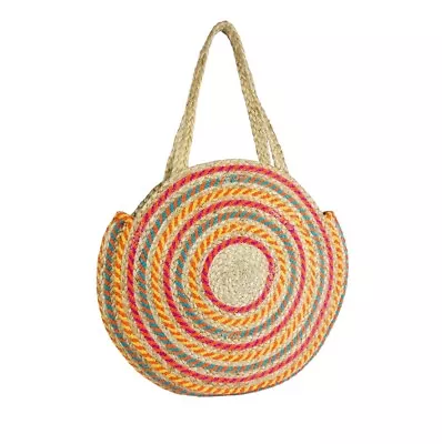 Magid Oversized Circular Beach Tote Bag Multi Color 20” Natural Jute Fibers NWT • $39.88