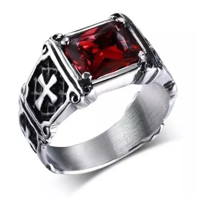 Mens Stainless Steel Gothic Christian Cross Band Ring For Men • $5.44
