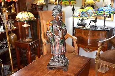 Mid Century Vintage Chinese Goddess Large Chalkware Table Lamp Pristine 40  Tall • $207