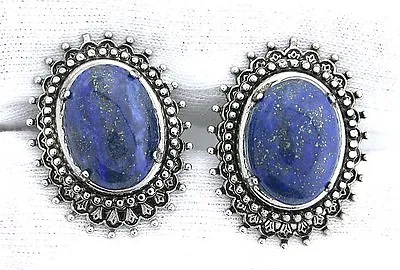 VINTAGE Afghanistan Lapis Lazuli Oval Cabochon Silver Color Cufflink Cuff Link  • $27.46