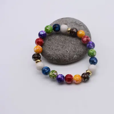 Chakra Beaded Bracelet Colourful Natural Crystal Mens Womens Unisex Jewellery • £3.98