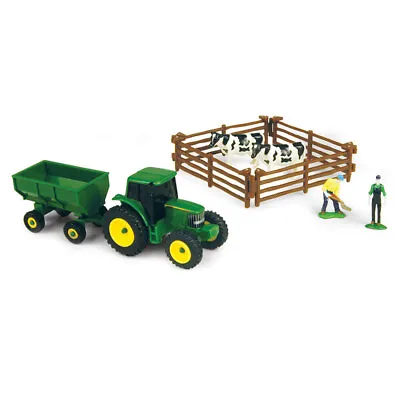 $20 • Buy 10pc John Deere Tractor/Wagon/Figurines Farm Kids Toy Set Black/White Cow 3y+