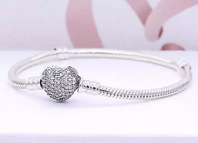 Authentic Pandora Bracelet Silver Heart Bracelet Snake Chain Love Gift #590727 • $49.99