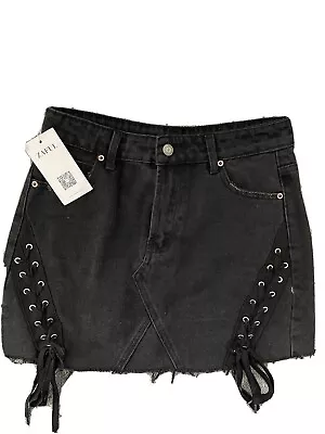 New Zaful A Line Denim Lace Up Black Jean Mini Skirt Size Large • $11