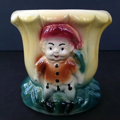 Pixie Elf Gnome Vase Planter Ceramic Heavyweight Air Brush Paint Vintage • $19.98