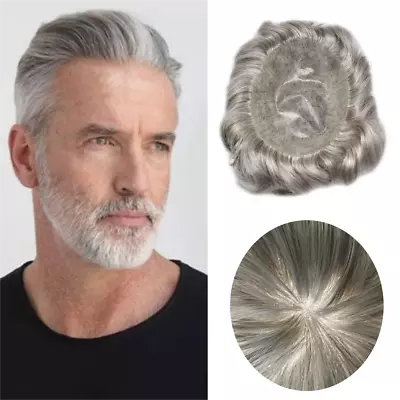 Cool Mens Human Hair Replacement Medium Skin Scalloped Toupee Hairpiece Wig • $17.99