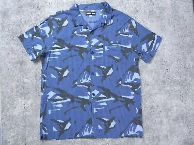 REEF Shirt Mens XL Dress Blue Camouflage Short Sleeve Collared Casual Top • $9.50