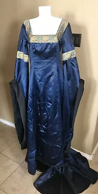 Handmade Medieval Elven Fantasy Dress Navy Blue Gold Trim Size M/L • $169