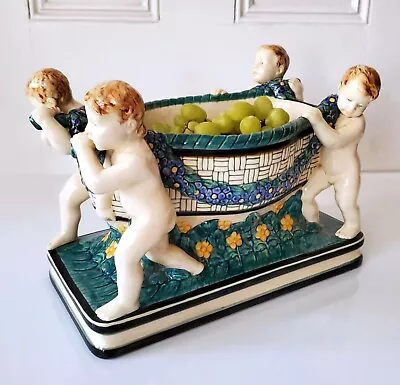 Antique 1908 German Majolica Karlsruhe Art Nouveau Putti Centerpiece Bowl By Süß • $325