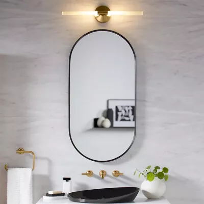 Chic Oval Mirror Bathroom Vanity Wall Mounted W/ Black Metal Frame Hanging Hooks • $129.95