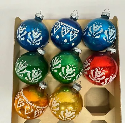 Vtg Shiny Brite Blown Glass Stencil Christmas Ornaments Lot Of 8 • $24