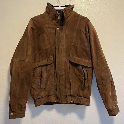 Vintage U2 Wear Me Out Leather Jacket Mens LT Brown Plaid Flannel Lined • $39.99