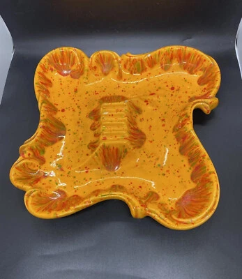 $45 • Buy Vintage California Pottery USA Large Gold/Orange Drip Glaze Ashtray MCM