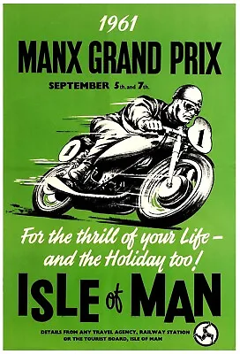 Home Wall Art Print - Vintage Sports Poster -ISLE OF MAN GRAND PRIX-A4A3A2A1 • £14.99
