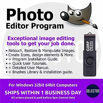 PHOTO Editing Windows Program GIMP Latest  Retouch Restore Photos BONUS Brushes • $11.99