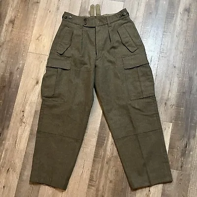 VTG 60's A.S. Konfeksjons Eksport German Military Green Cargo Wool Pants 30x27.5 • $55