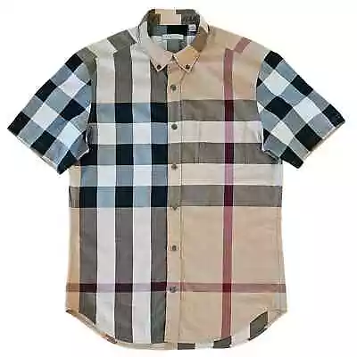 Burberry Brit Men Fred Camel Somerton Check Short Sleeve Button Front Shirt Sz M • $199.99