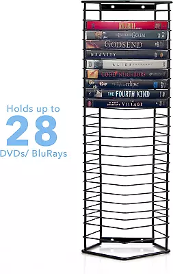 Onyx Black Wire Dvd Tower Rack-28 Dvds/CD Stand Organizer Shelf Media Storage • $23.84