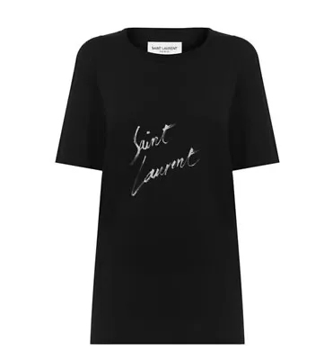 Authentic Saint Laurent YSL Oversized Black Top Tshirt Logo Too Tee Size Small • £125