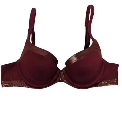 Body By Victoria's Secret Lined Demi Bra Women's Size 34A Maroon Gold Sexy Soft • $18.95