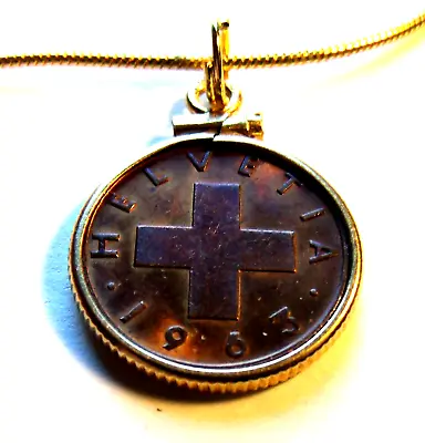 Switzerland Cross + Gold Filled 1963 Coin Pendant & Gold Filled .925 Italy Chain • $71.40