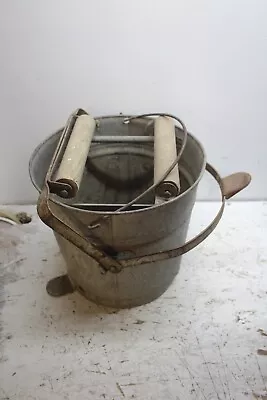 Antique/Vintage Galvanized Metal Mop Bucket/Pail With Wooden Roller Ringer • $42.75