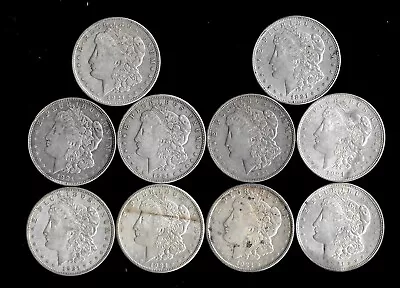 Ten (10) Morgan Dollars 90% Silver (1921-p/d/s)  Lower Grade/cull  Lot H78 • $290