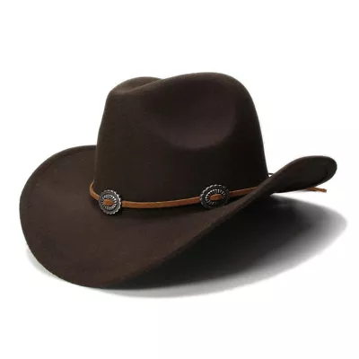 Boys Girls Western Cowboy Hat Children Kid Cowgirl Cap Wool Blend Wide Brim 54cm • $12.99